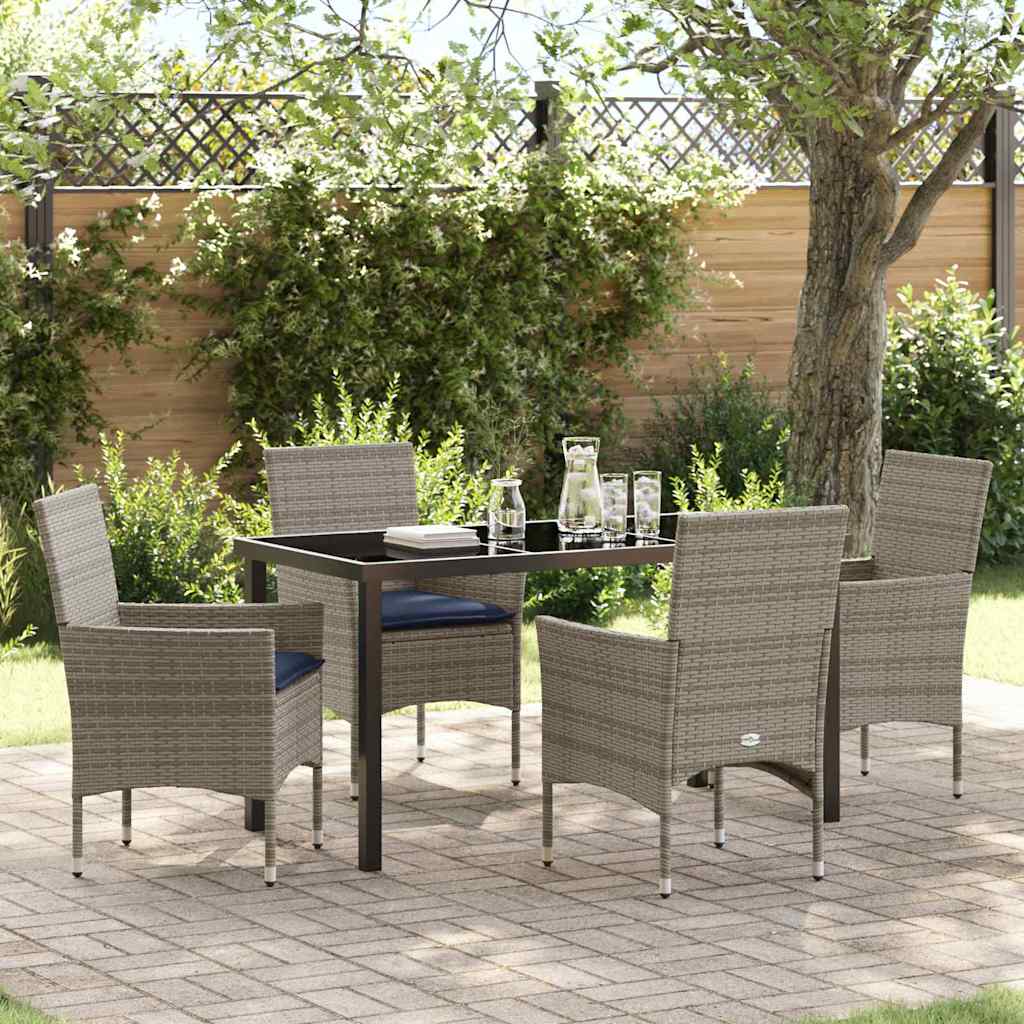 Asztal és szék szett párnával 5 pcs Szürke PE Rattan