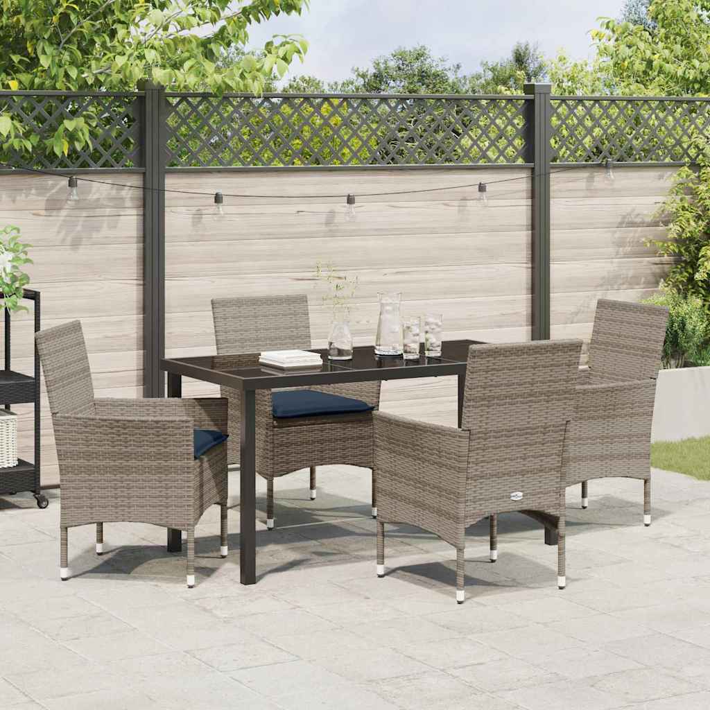 Asztal és szék szett párnával 5 pcs Szürke PE Rattan