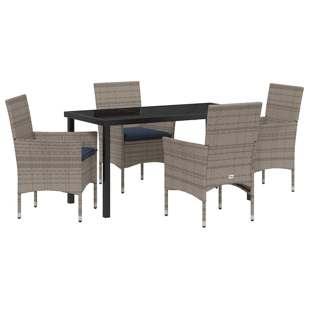 Asztal és szék szett párnával 5 pcs Szürke PE Rattan