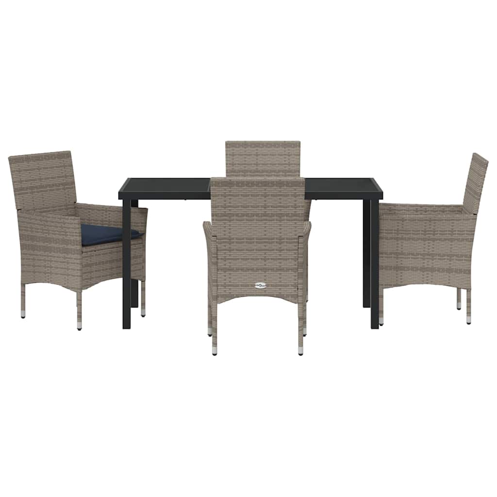 Asztal és szék szett párnával 5 pcs Szürke PE Rattan