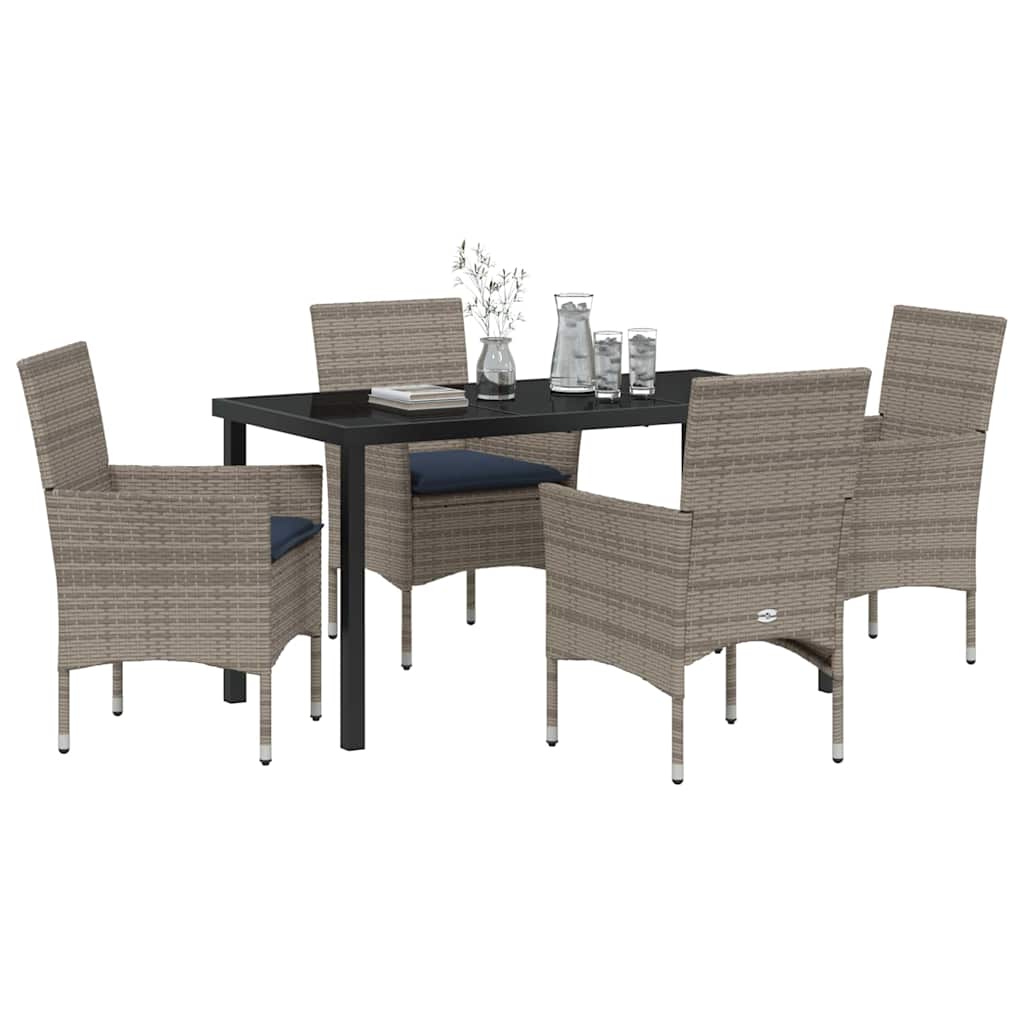 Asztal és szék szett párnával 5 pcs Szürke PE Rattan