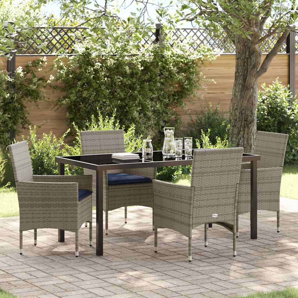 Asztal és szék szett párnával 5 pcs Szürke PE Rattan