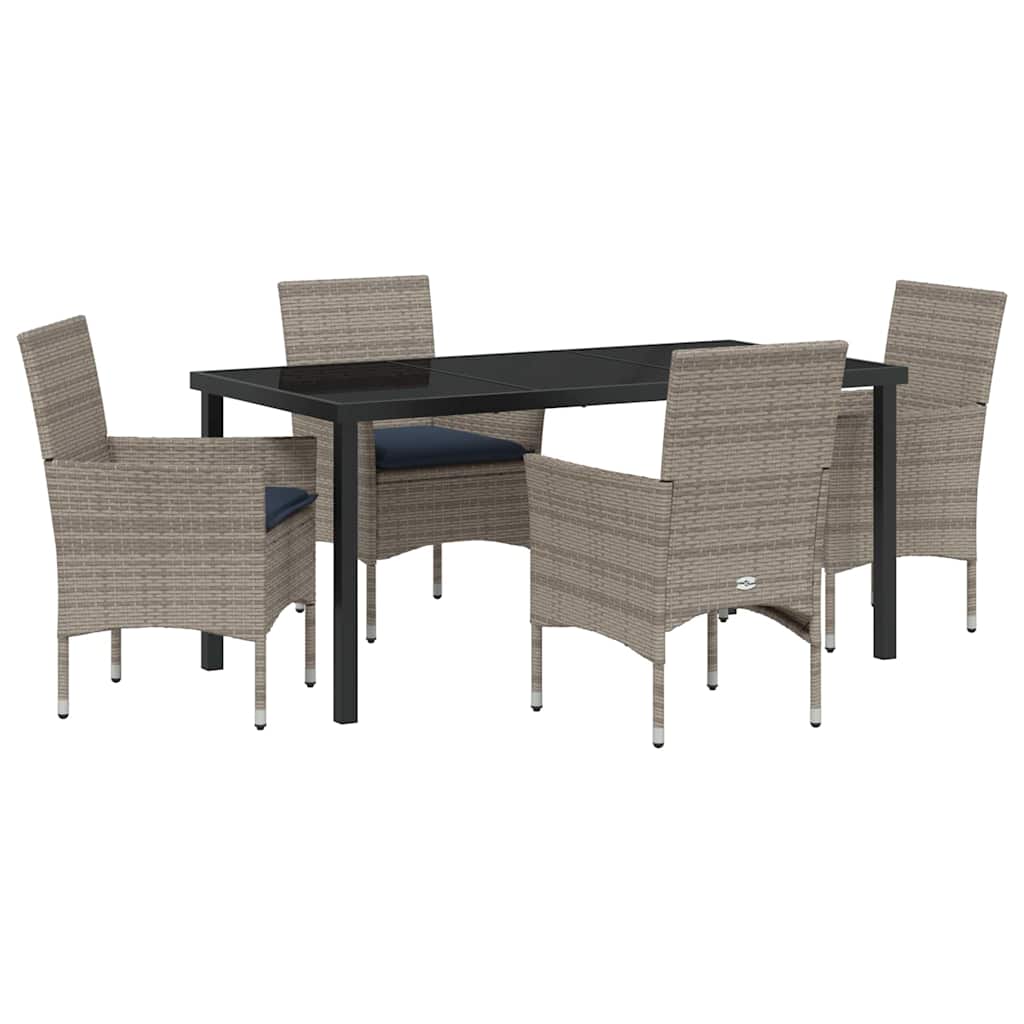 Asztal és szék szett párnával 5 pcs Szürke PE Rattan