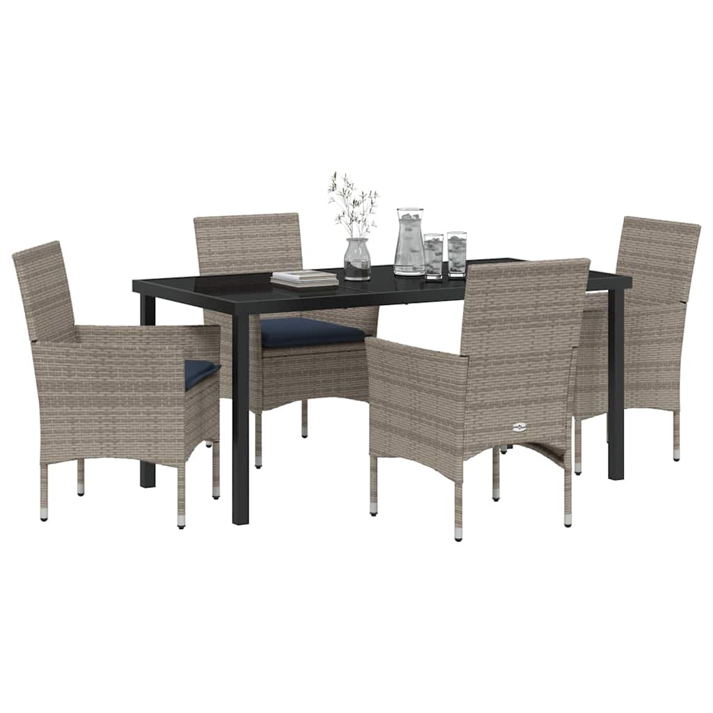 Asztal és szék szett párnával 5 pcs Szürke PE Rattan