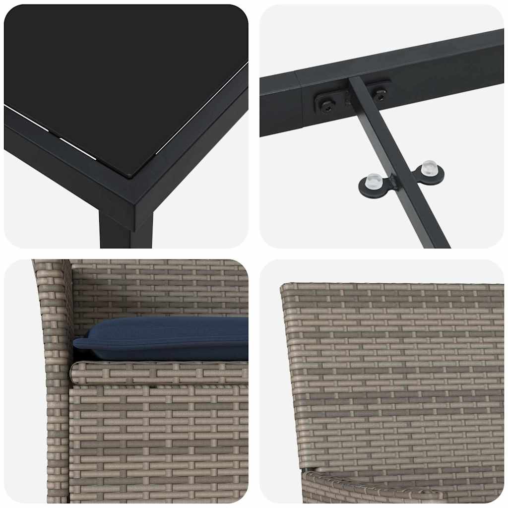 Asztal és szék szett párnával 7 pcs Szürke PE Rattan