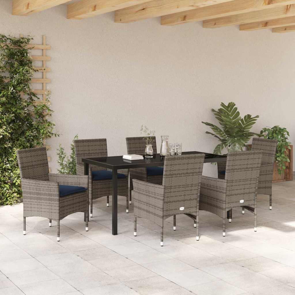 Asztal és szék szett párnával 7 pcs Szürke PE Rattan