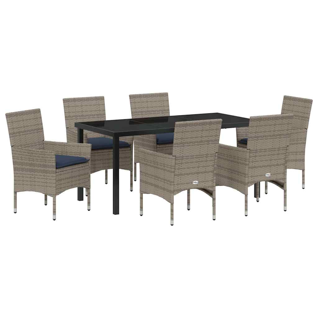 Asztal és szék szett párnával 7 pcs Szürke PE Rattan