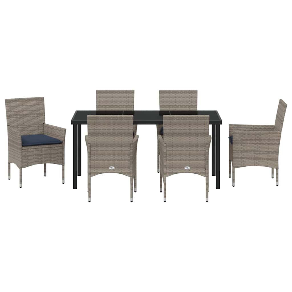 Asztal és szék szett párnával 7 pcs Szürke PE Rattan