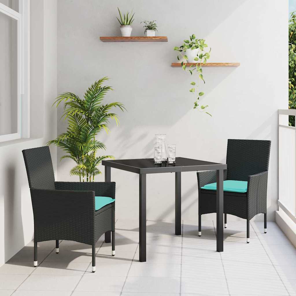 Asztal és szék szett párnával 3 pcs Fekete PE Rattan