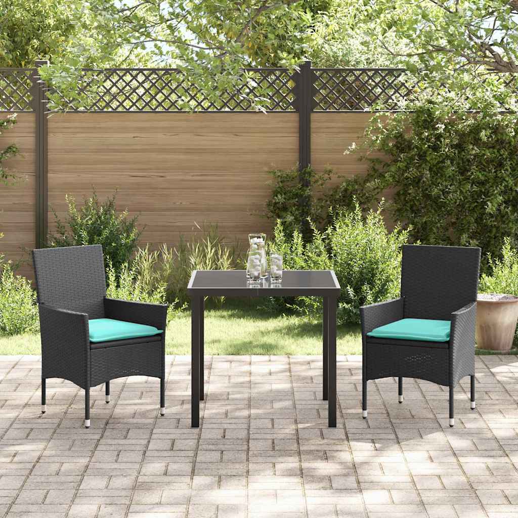 Asztal és szék szett párnával 3 pcs Fekete PE Rattan