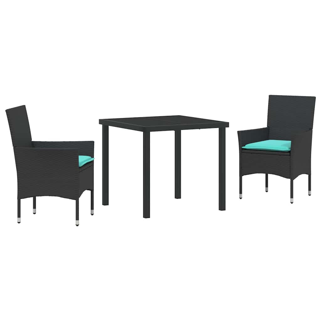 Asztal és szék szett párnával 3 pcs Fekete PE Rattan