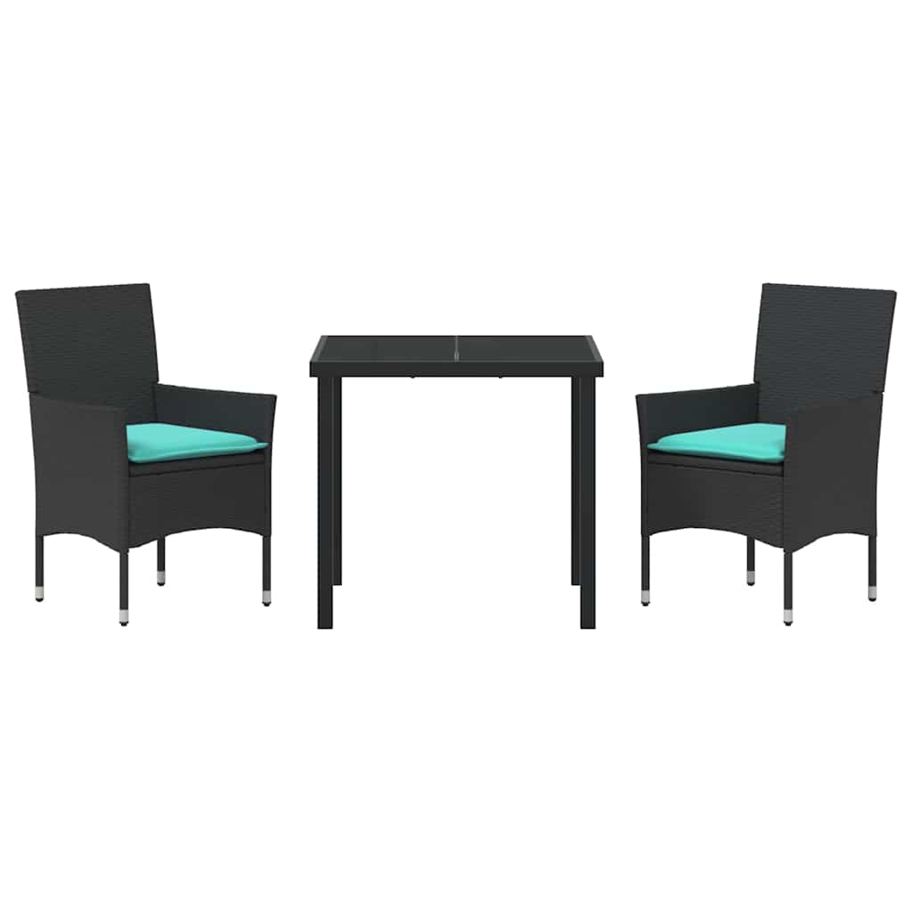 Asztal és szék szett párnával 3 pcs Fekete PE Rattan