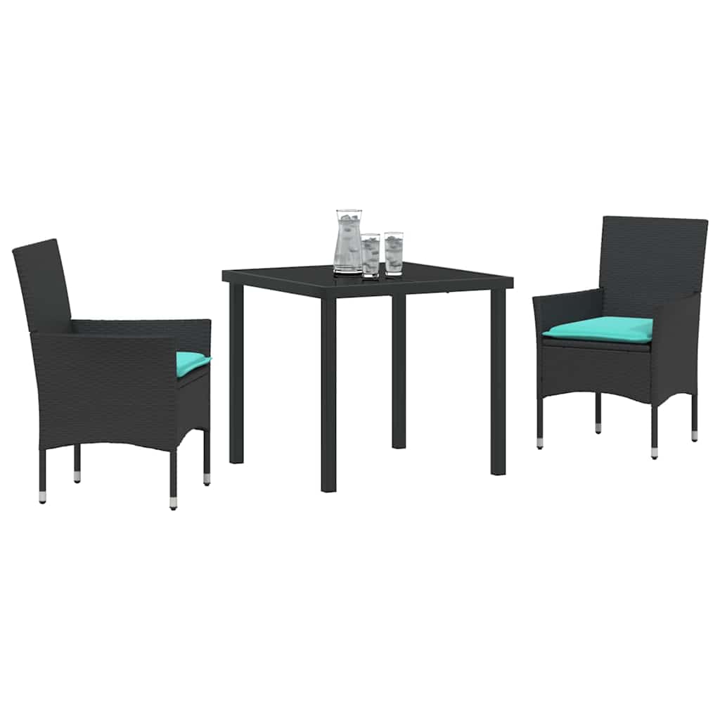 Asztal és szék szett párnával 3 pcs Fekete PE Rattan