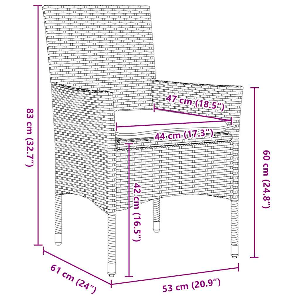 Asztal és szék szett párnával 3 pcs Fekete PE Rattan