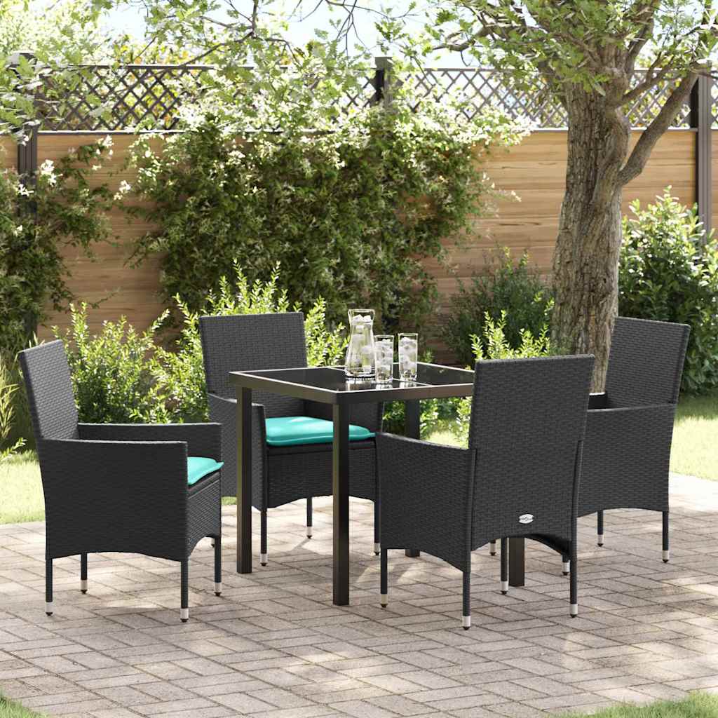 Asztal és szék szett párnával 5 pcs Fekete PE Rattan