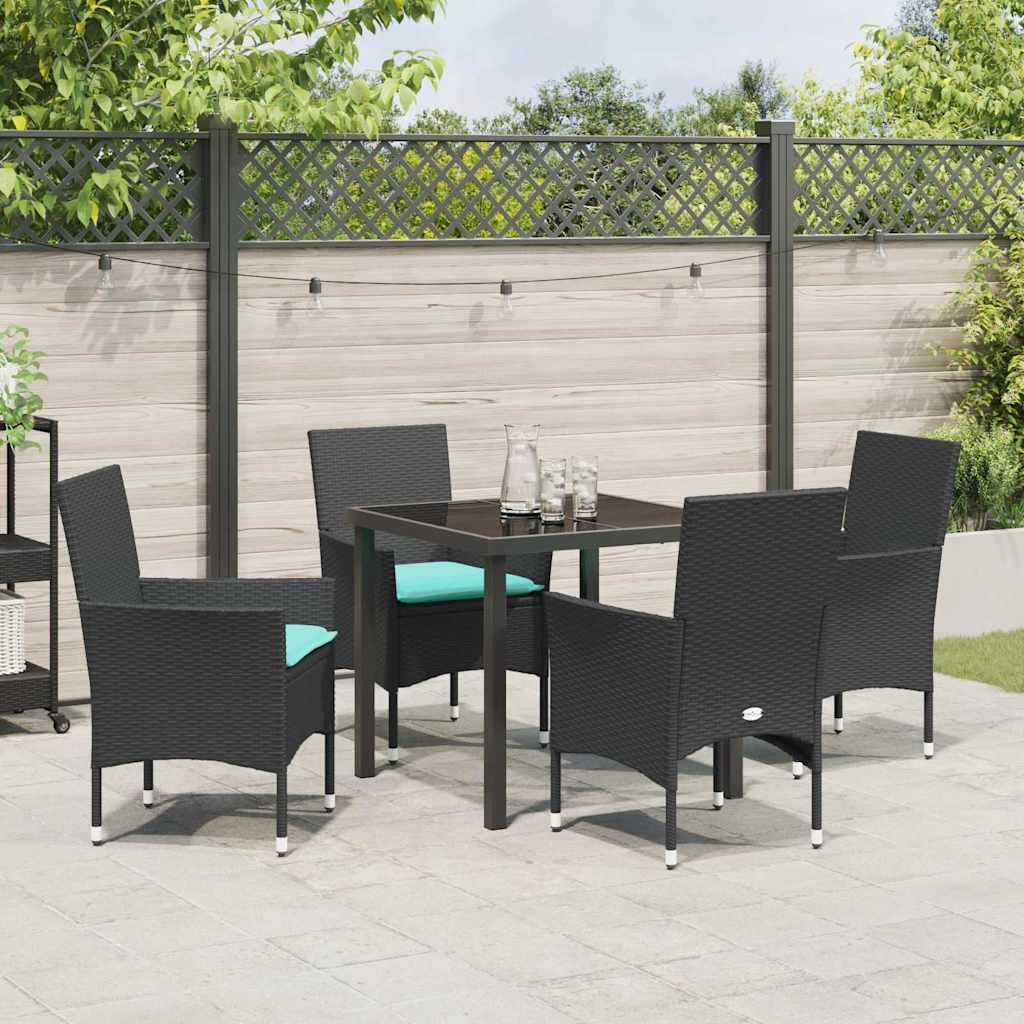 Asztal és szék szett párnával 5 pcs Fekete PE Rattan