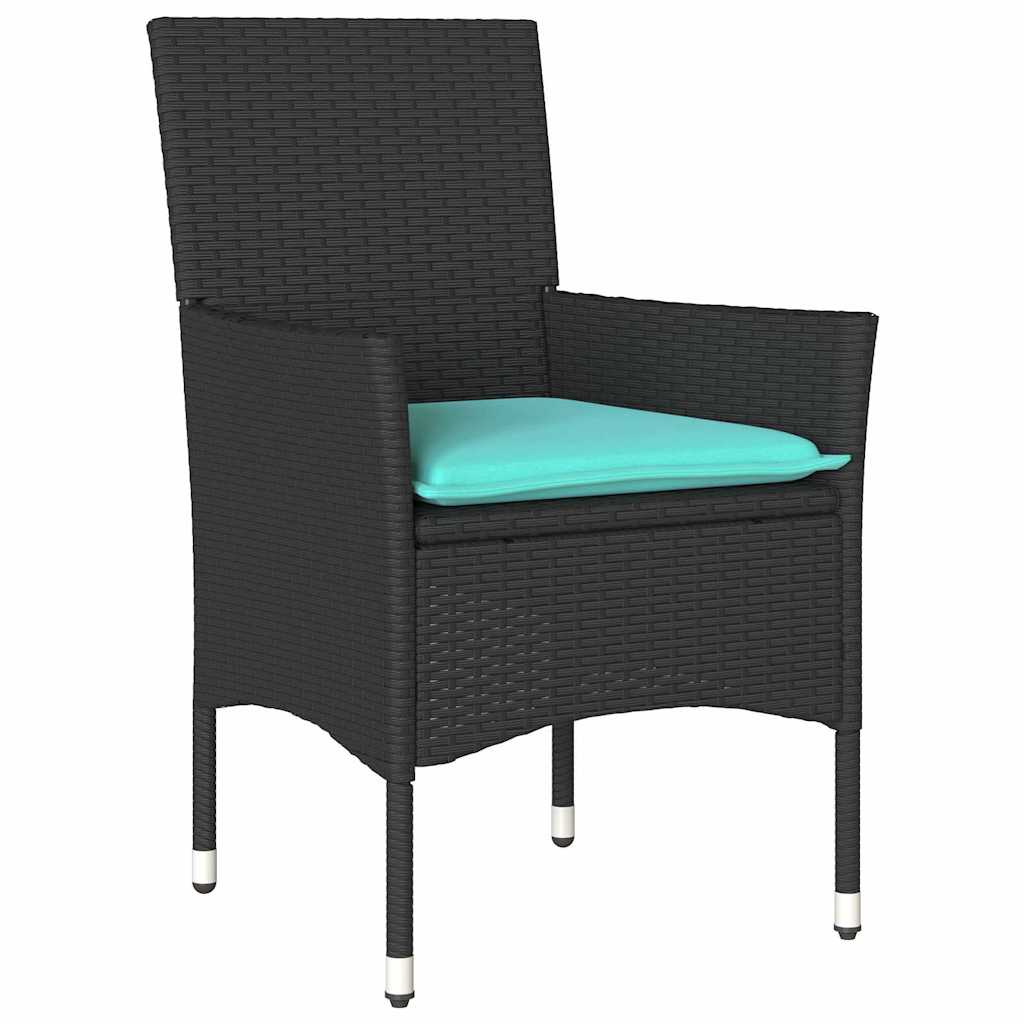 Asztal és szék szett párnával 5 pcs Fekete PE Rattan