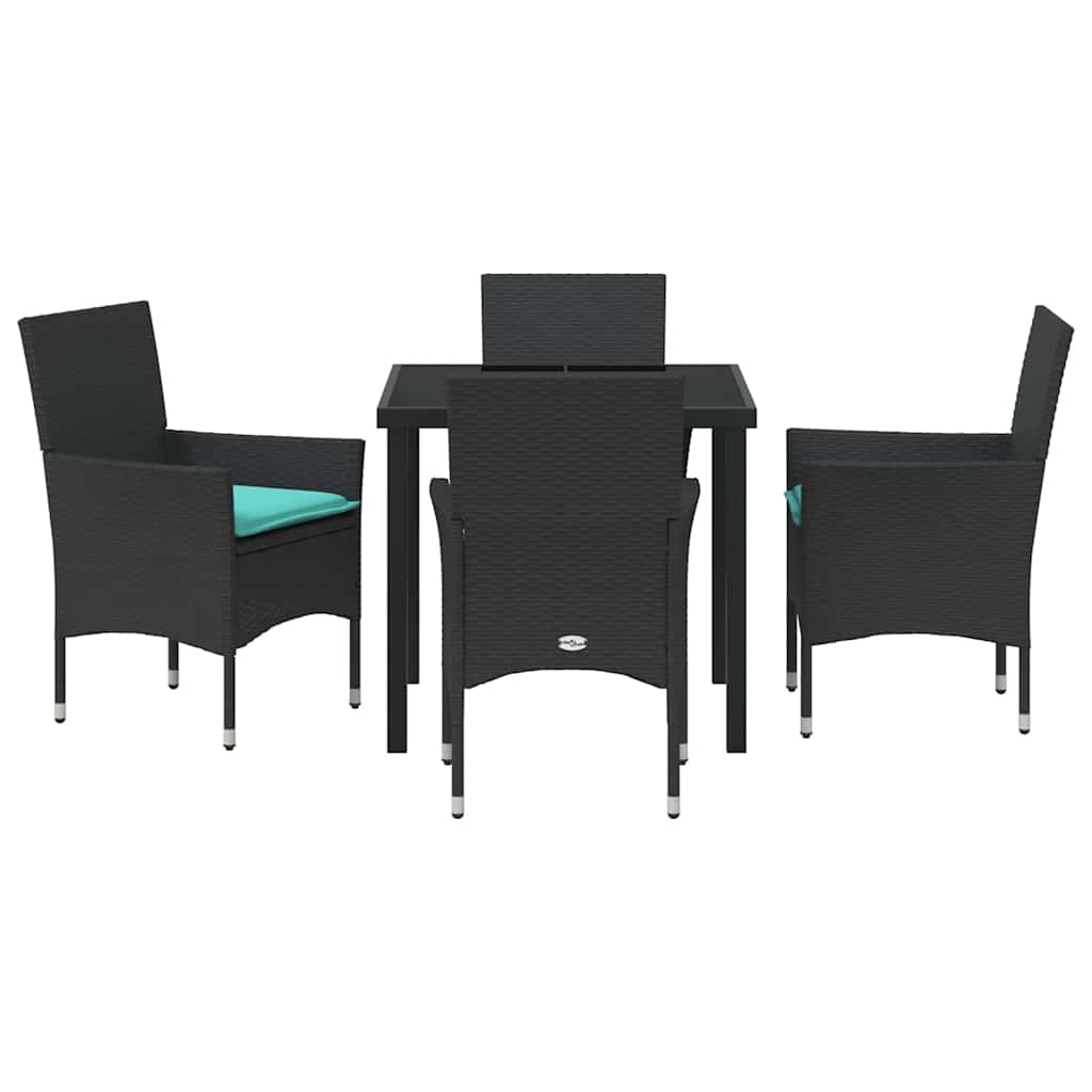 Asztal és szék szett párnával 5 pcs Fekete PE Rattan