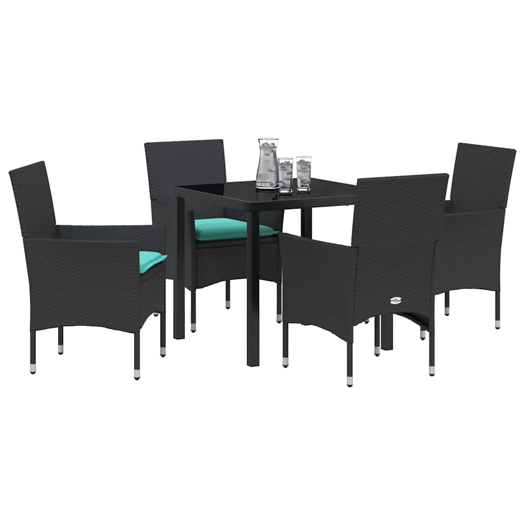 Asztal és szék szett párnával 5 pcs Fekete PE Rattan