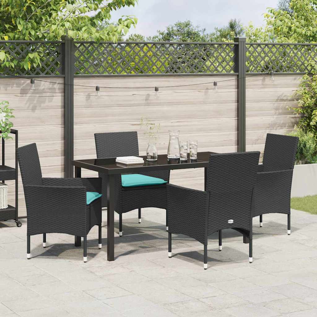 Asztal és szék szett párnával 5 pcs Fekete PE Rattan