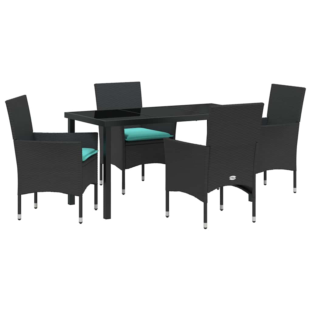 Asztal és szék szett párnával 5 pcs Fekete PE Rattan