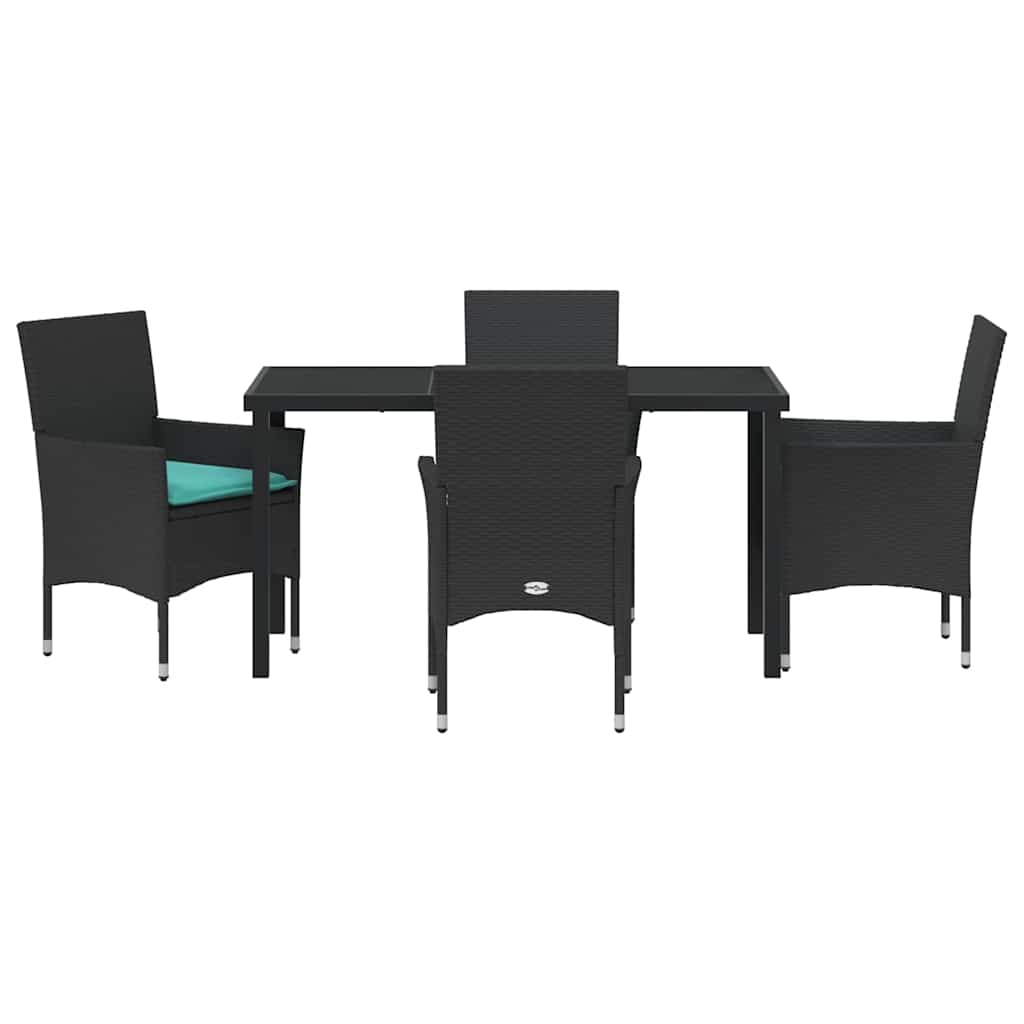 Asztal és szék szett párnával 5 pcs Fekete PE Rattan
