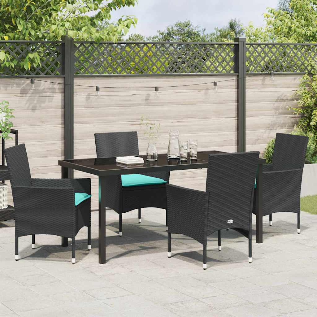 Asztal és szék szett párnával 5 pcs Fekete PE Rattan