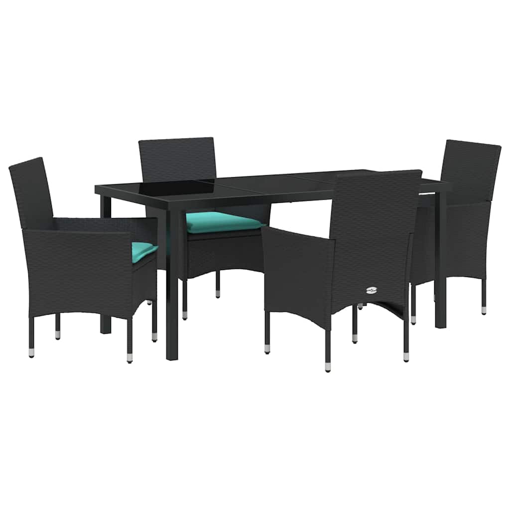 Asztal és szék szett párnával 5 pcs Fekete PE Rattan