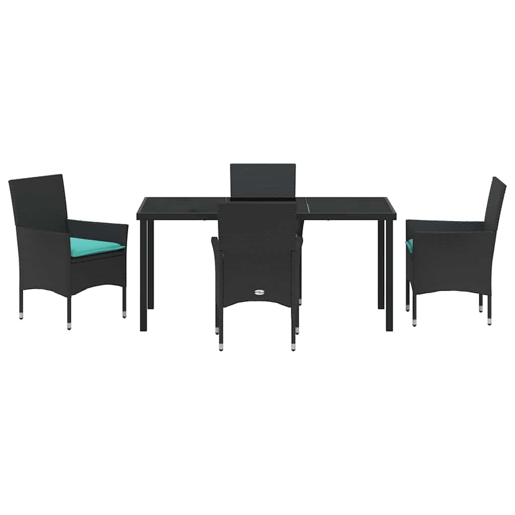 Asztal és szék szett párnával 5 pcs Fekete PE Rattan