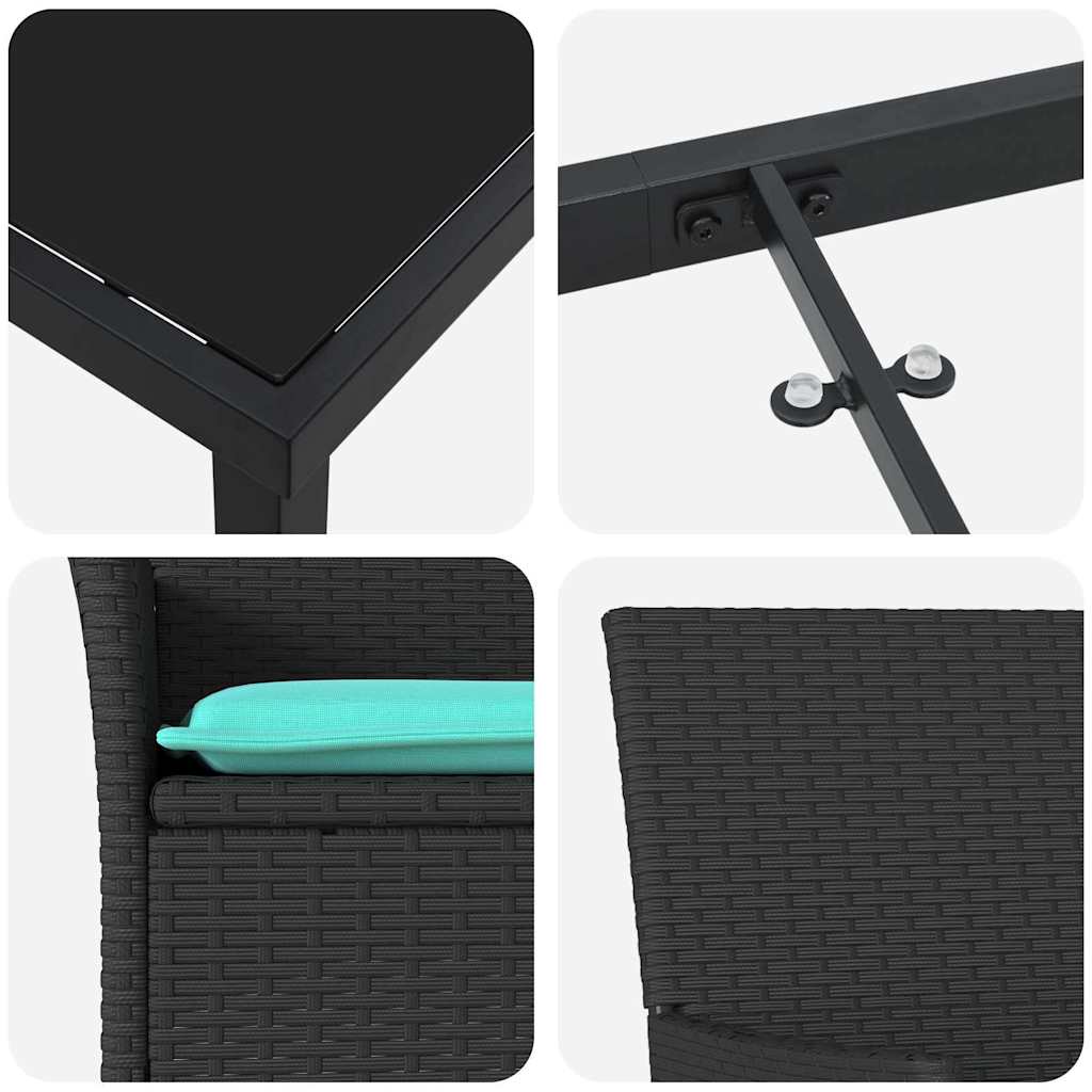 Asztal és szék szett párnával 7 pcs Fekete PE Rattan