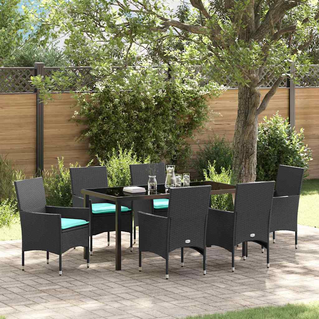 Asztal és szék szett párnával 7 pcs Fekete PE Rattan