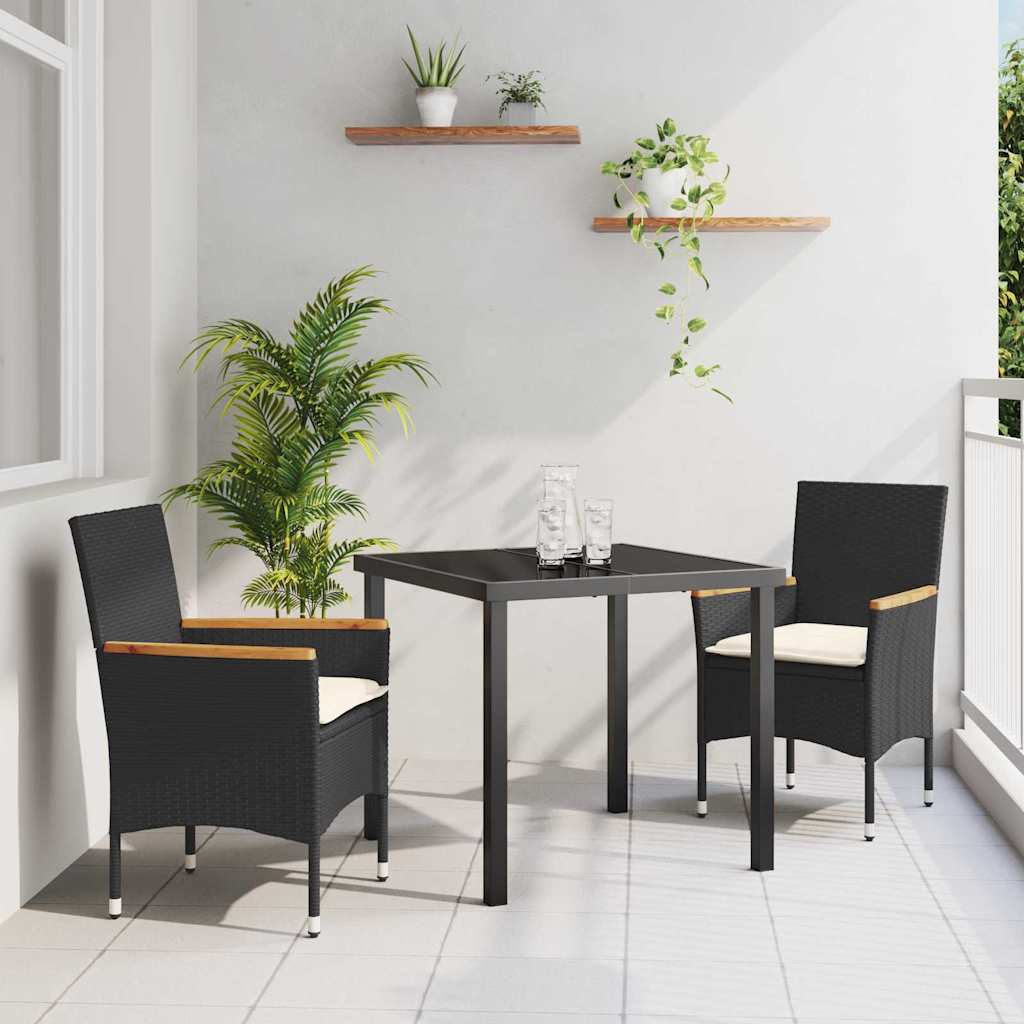 Kert étkező szett párnával 3 pcs Fekete polirattan