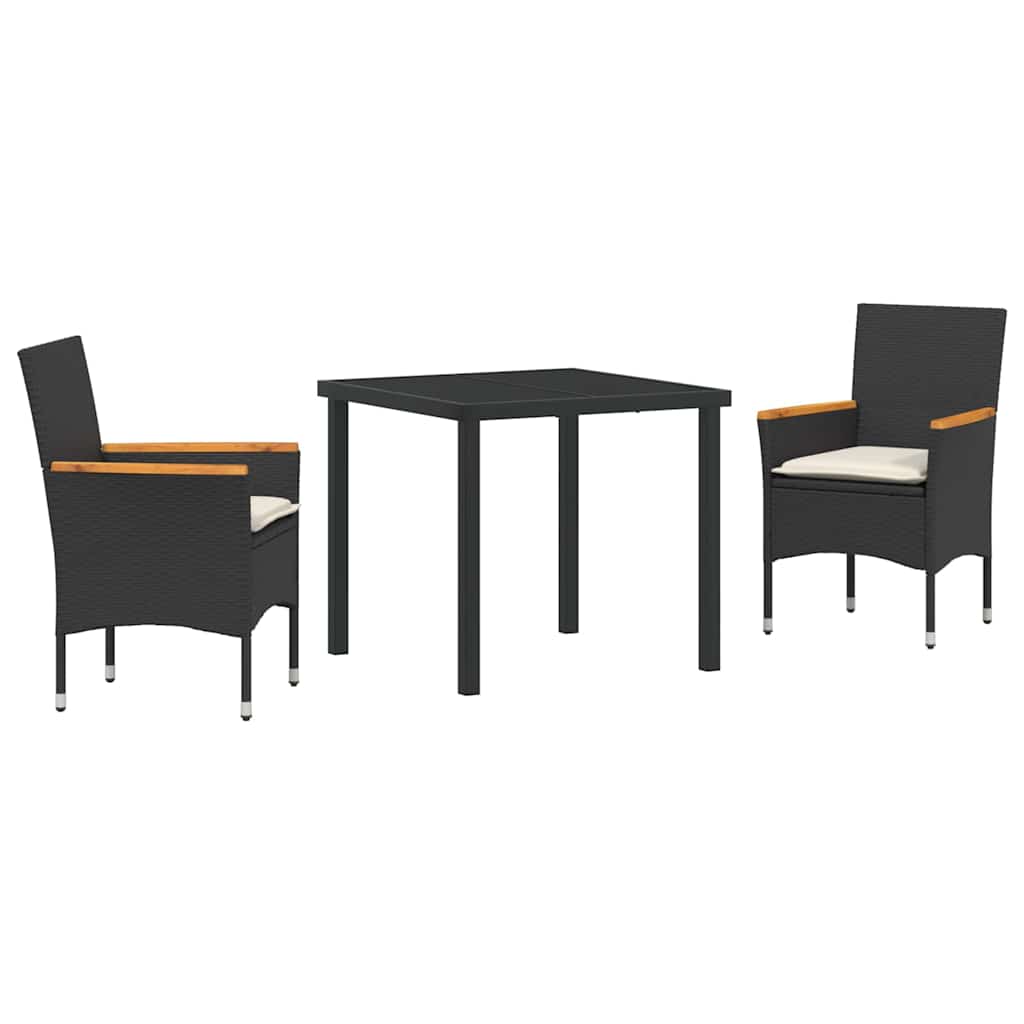 Kert étkező szett párnával 3 pcs Fekete polirattan