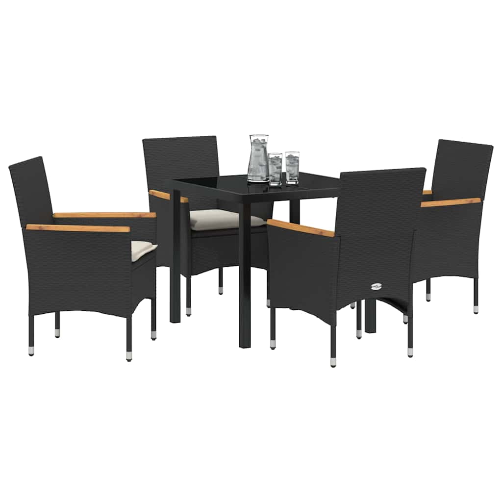 Kert étkező szett párnával 5 pcs Fekete polirattan