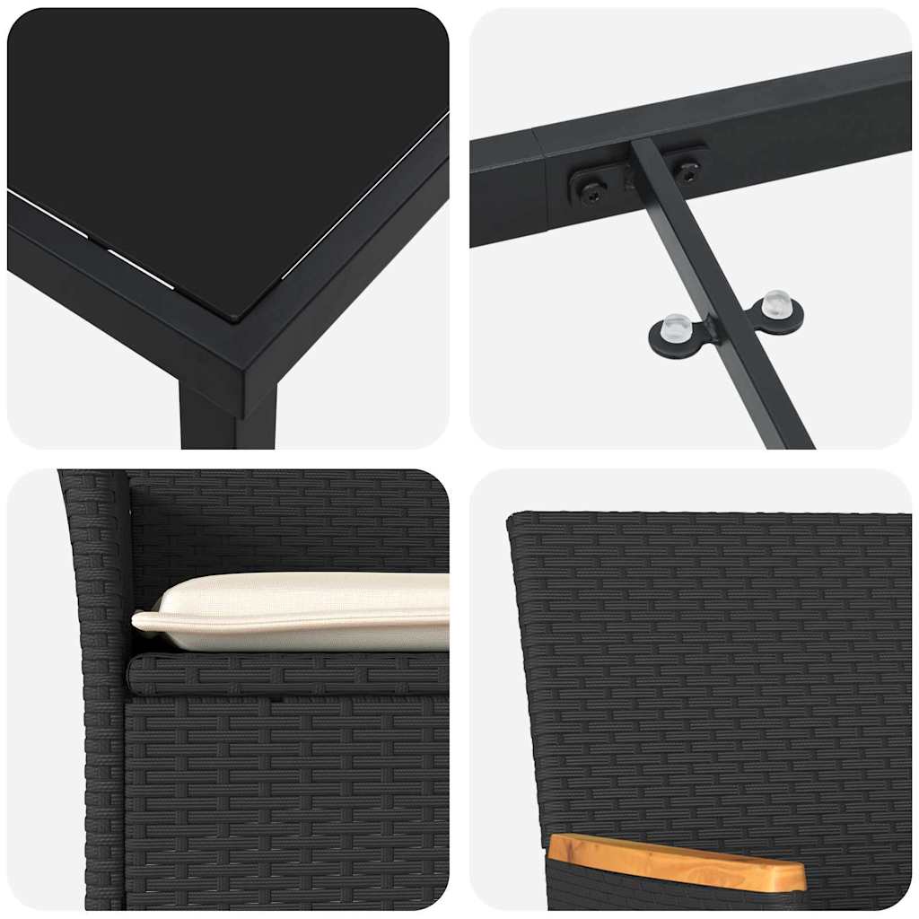 Kert étkező szett párnával 5 pcs Fekete polirattan