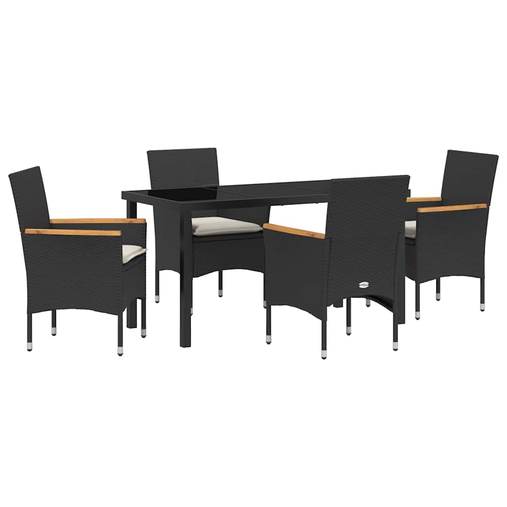 Kert étkező szett párnával 5 pcs Fekete polirattan