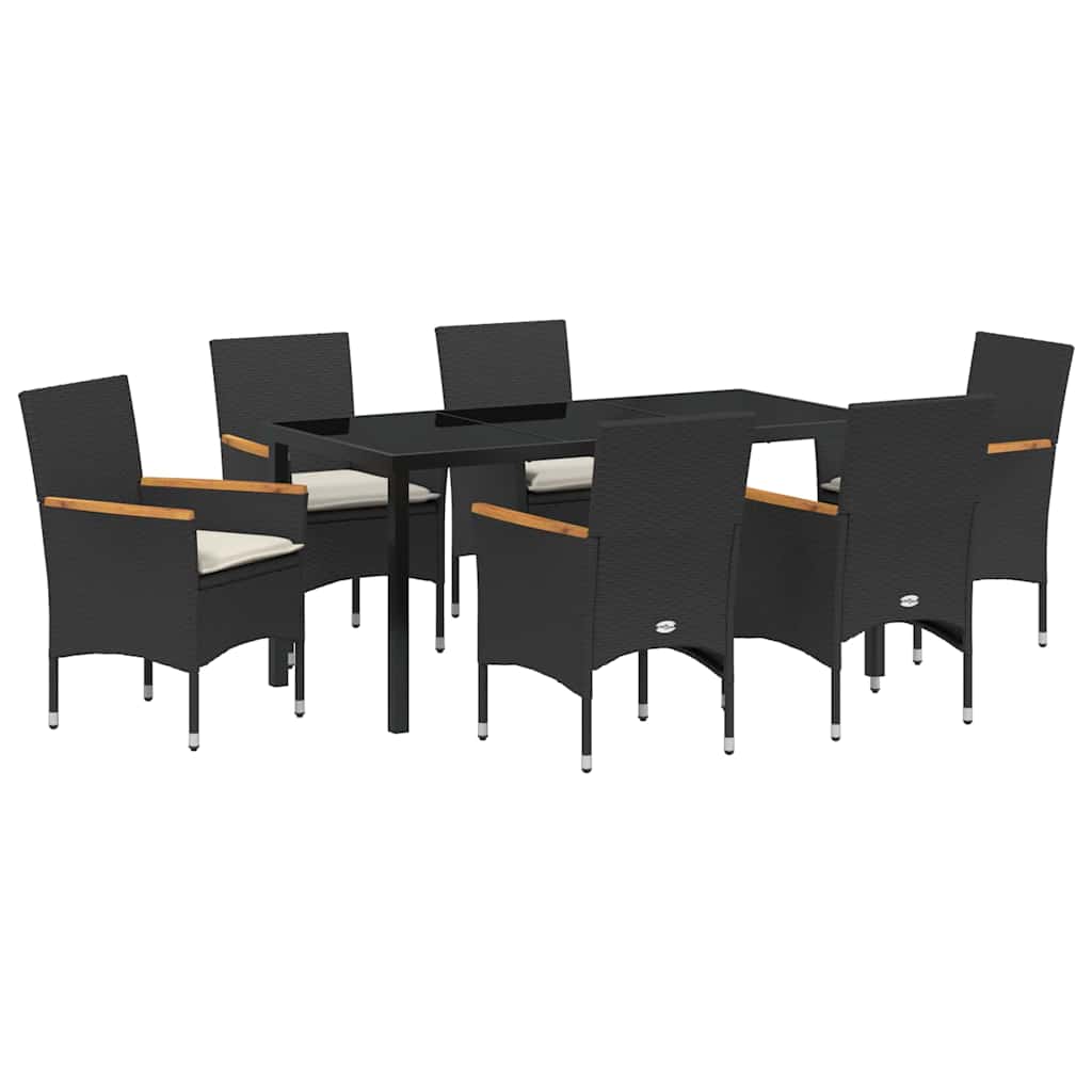 Kert étkező szett párnával 7 pcs Fekete polirattan