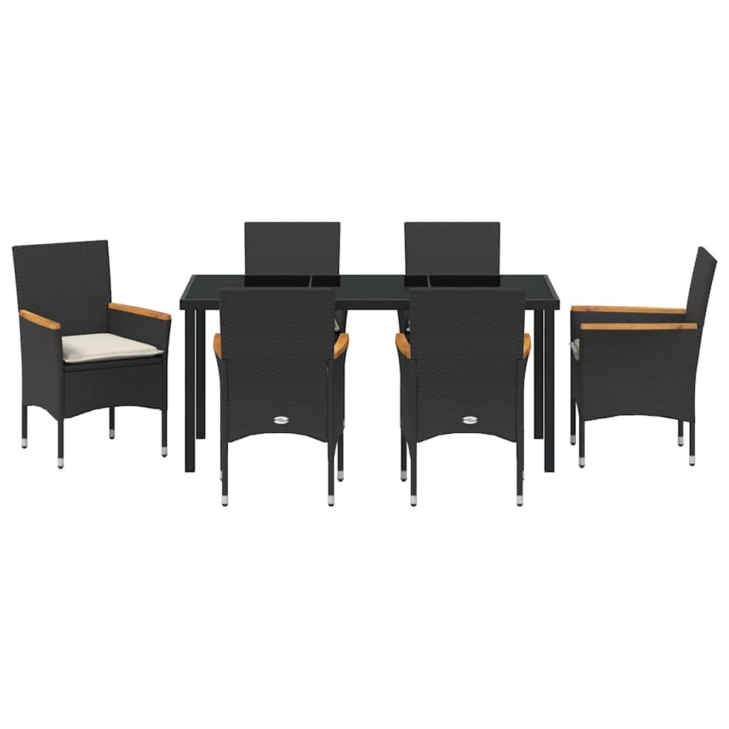 Kert étkező szett párnával 7 pcs Fekete polirattan
