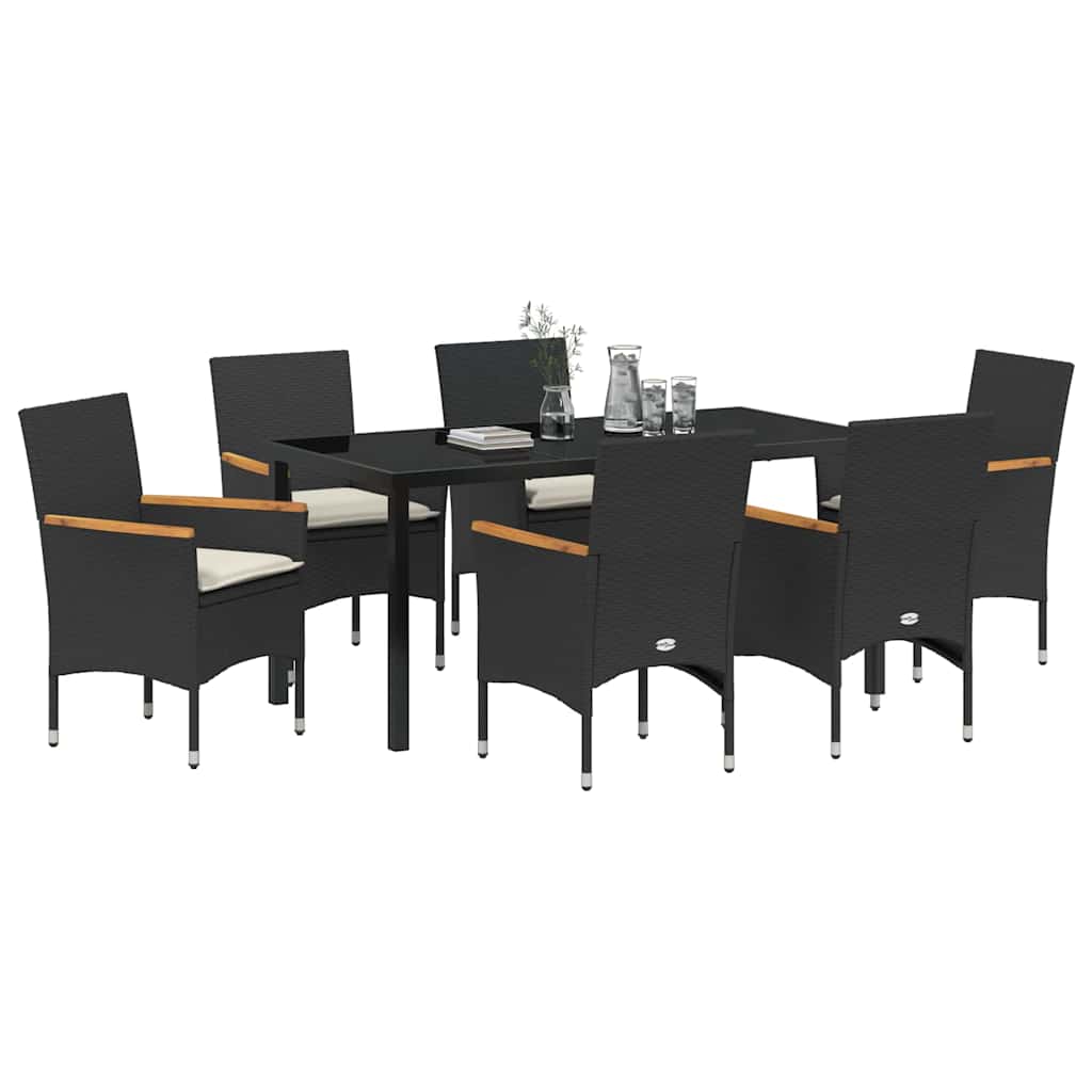 Kert étkező szett párnával 7 pcs Fekete polirattan