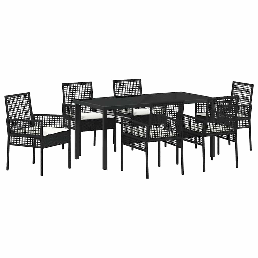 Kert étkező szett párnával 7 pcs Fekete polirattan