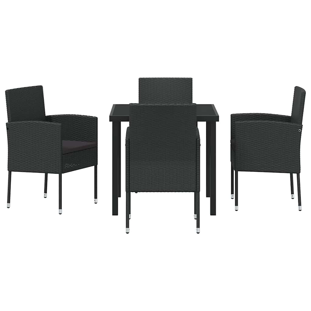 Kert étkező szett párnával 5 pcs Fekete polirattan
