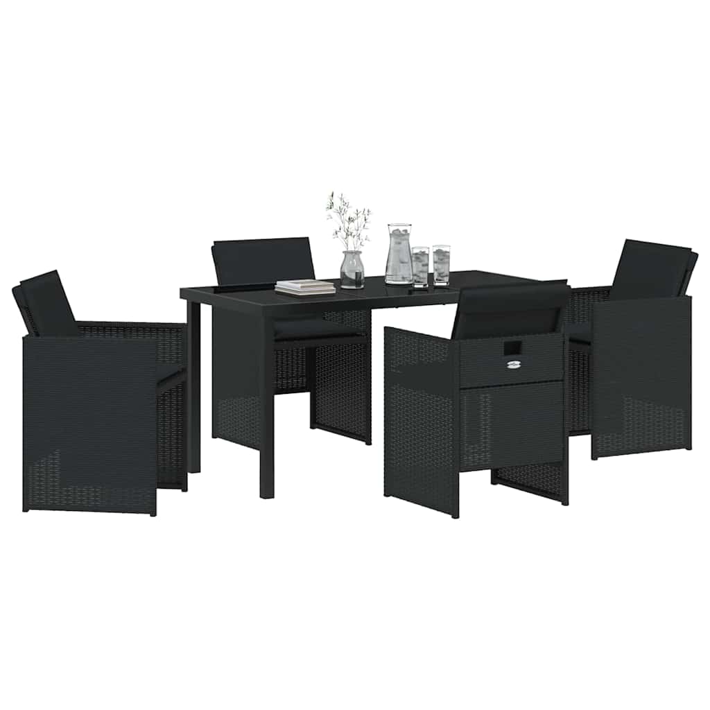 Kert étkező szett párnával 5 pcs Fekete polirattan