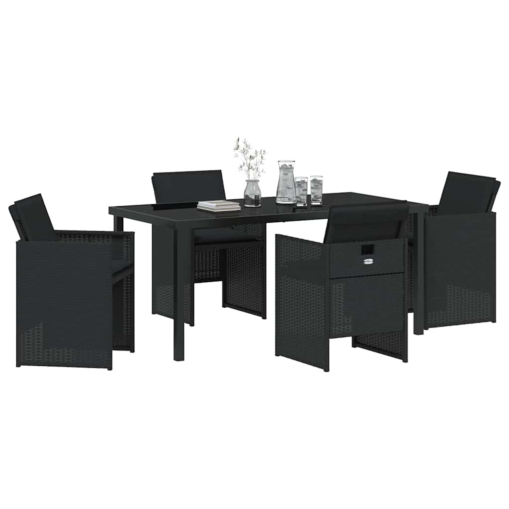 Kert étkező szett párnával 5 pcs Fekete polirattan