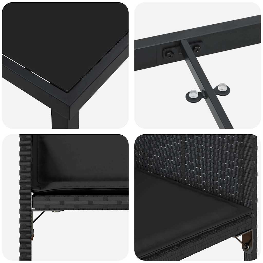 Kert étkező szett párnával 5 pcs Fekete polirattan