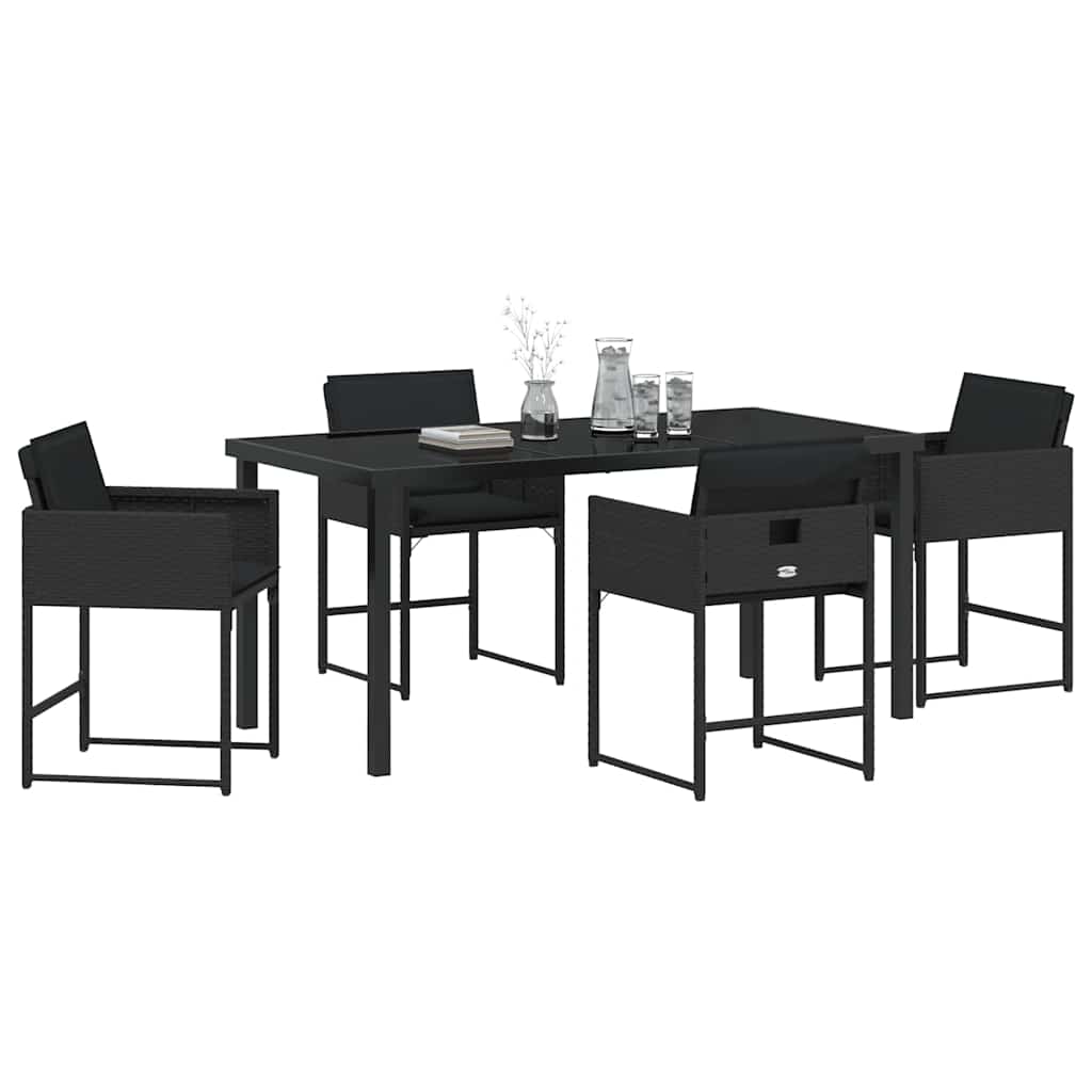 Kert étkező szett párnával 5 pcs Fekete polirattan