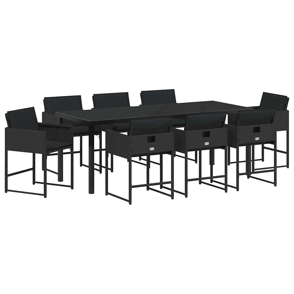 Kert étkező szett párnával 9 pcs Fekete polirattan