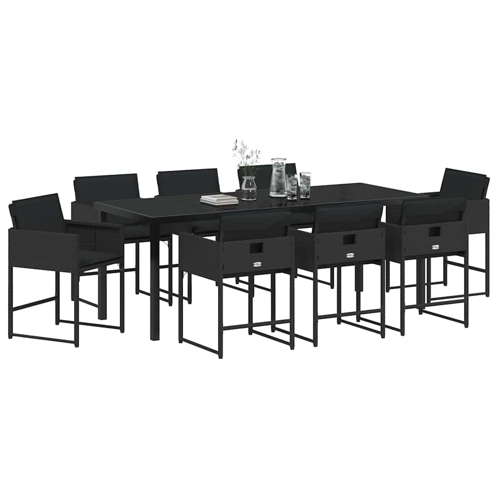Kert étkező szett párnával 9 pcs Fekete polirattan