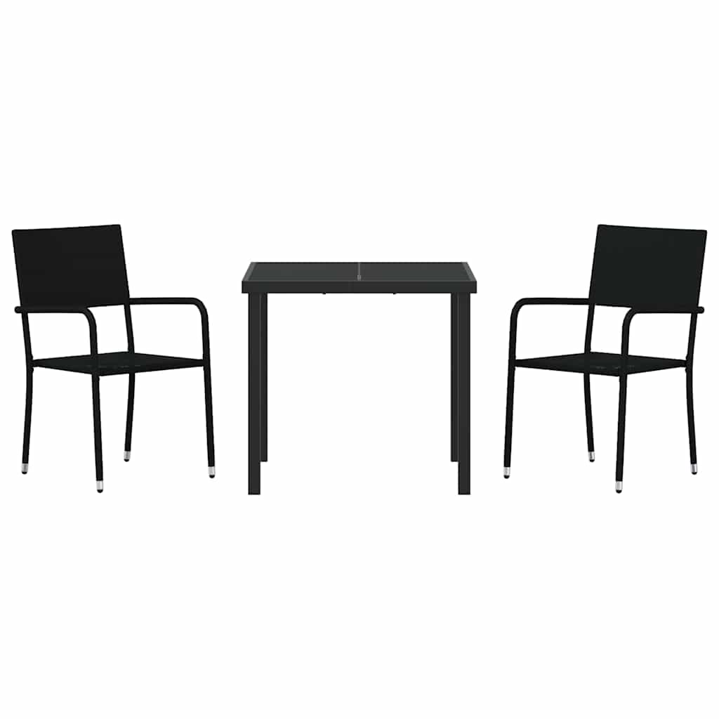 Kert étkező szett párnával 3 pcs Fekete polirattan