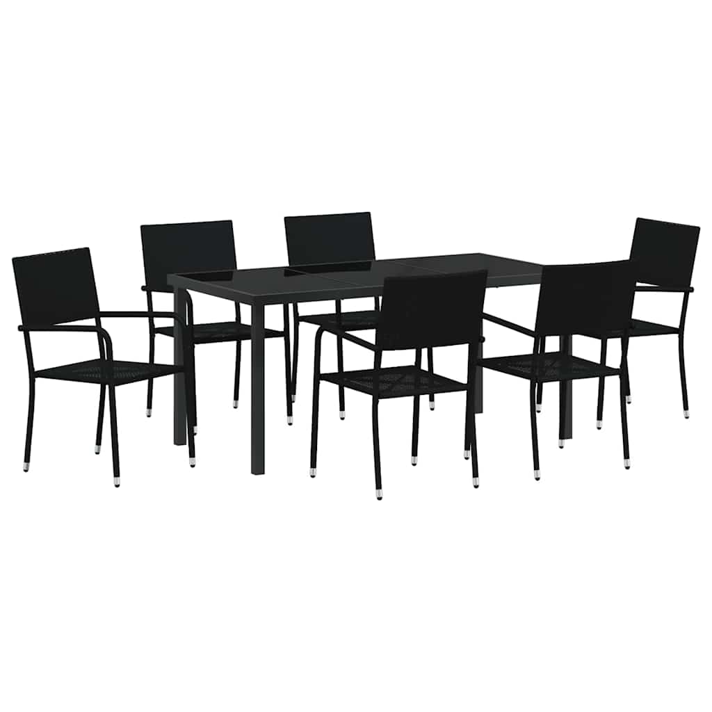 Kert étkező szett párnával 7 pcs Fekete polirattan