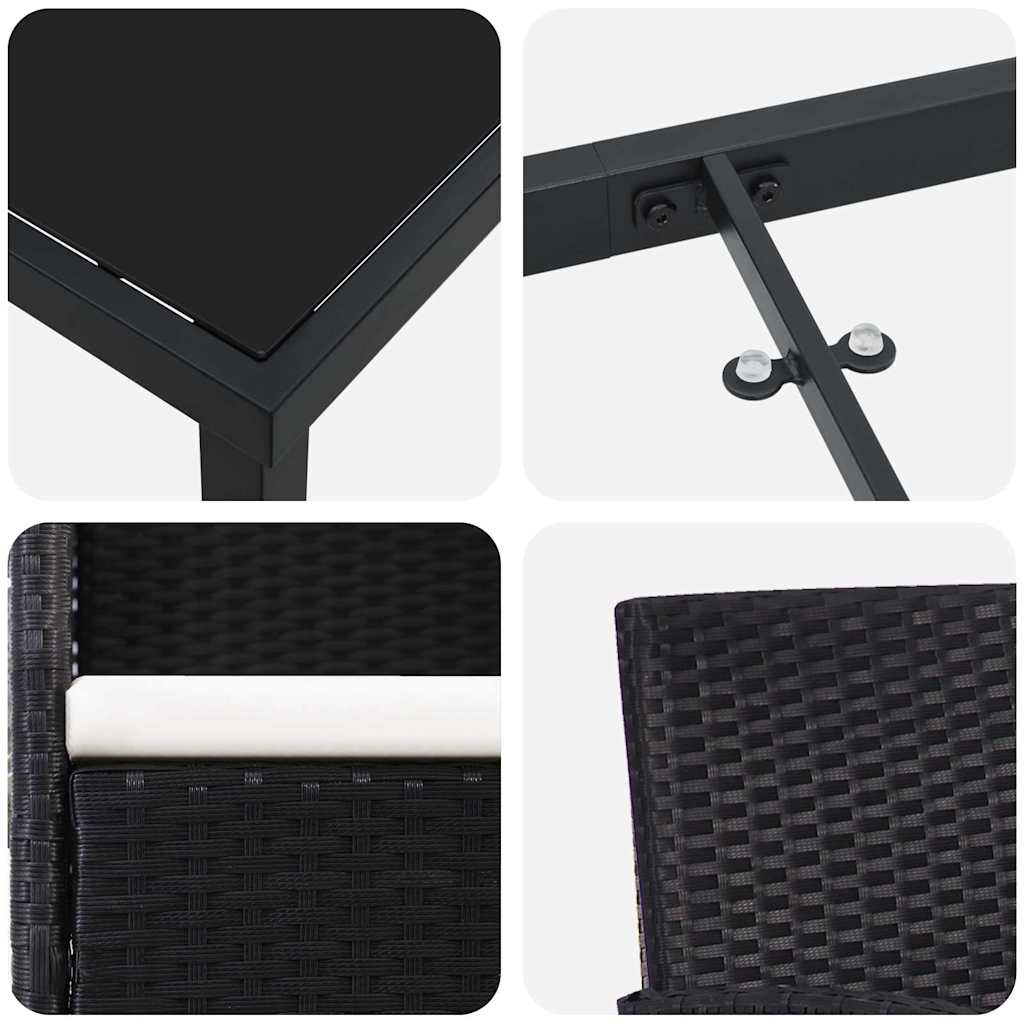Kert étkező szett párnával 3 pcs Fekete polirattan